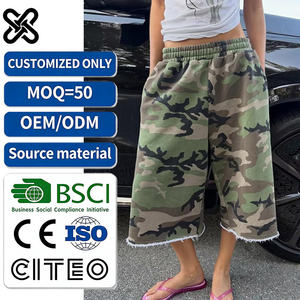 Custom Streetwear French Terry Men 3/4 Long Shorts Baggy Cotton CAMO