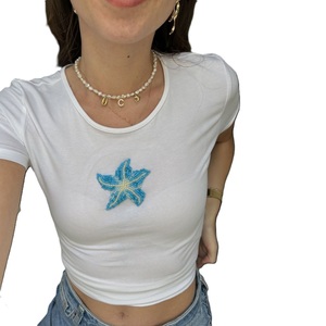 NOVA STAR CRAFT Stylish Handmade Seed Beads Embroidery Crop Top