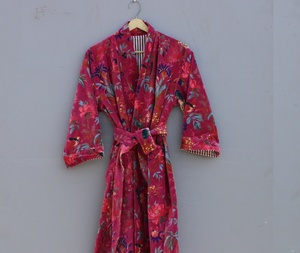 Luxury Floral Velvet Kimono Robe for Women Long Belted Velvet Lounge Robe Wholesale