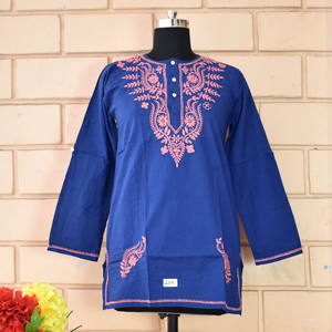 Kurti Cotton Chikan Embroidered Long Top