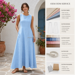 Yegao Custom Wholesale Summer Low MOQ A-Line Maxi Sleeveless 100% Linen Woven Breathable OEM Pattern Dresses Women Casual