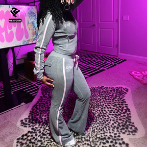 Y2k Stripe Tracksuit Flared Leggings Women Tracksuits Zip Hoodie Sweatsuit