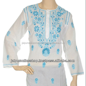 Long Embroidery Cotton Tunic Tops